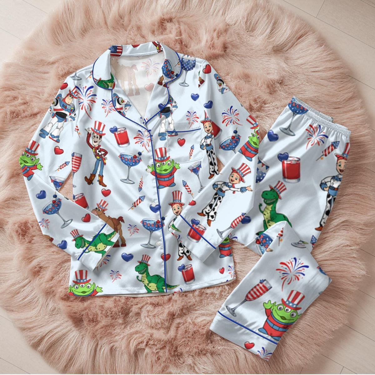 Toy Story Patriotic Pajama Set, Woody Buzz Lightyear Rex Alien Character Pajamas, Fourth of July Family Sleepwear, Cartoon Loungewear Gift