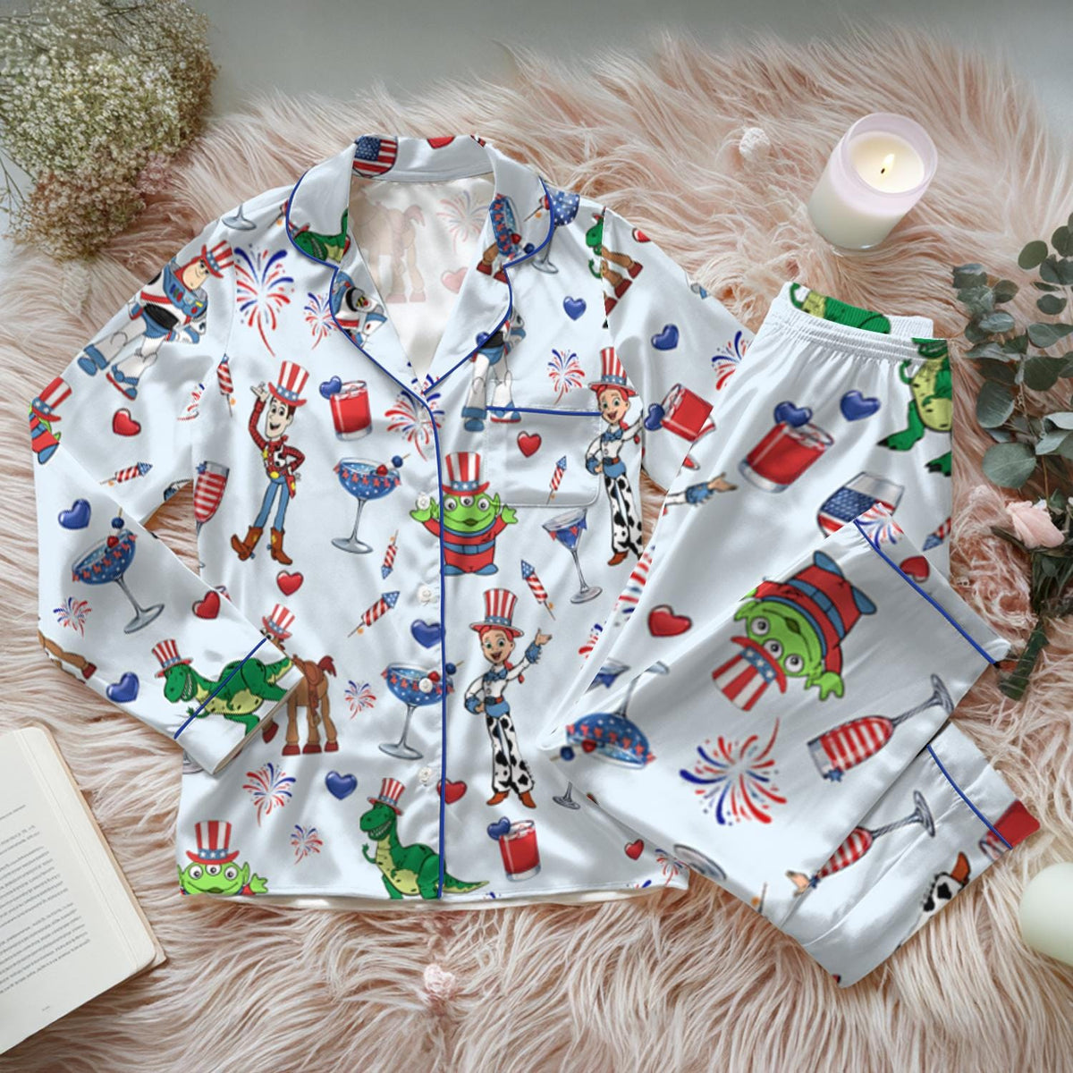Toy Story Patriotic Pajama Set, Woody Buzz Lightyear Rex Alien Character Pajamas, Fourth of July Family Sleepwear, Cartoon Loungewear Gift