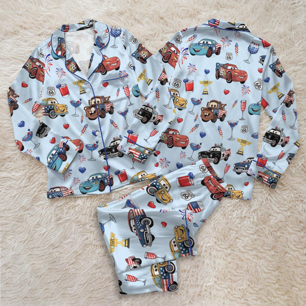 Disney Cars Lightning McQueen Patriotic Pajama Set, Route 66 Cartoon Sleepwear, Fourth of July Family Pajamas,Cars Character Loungewear Gift