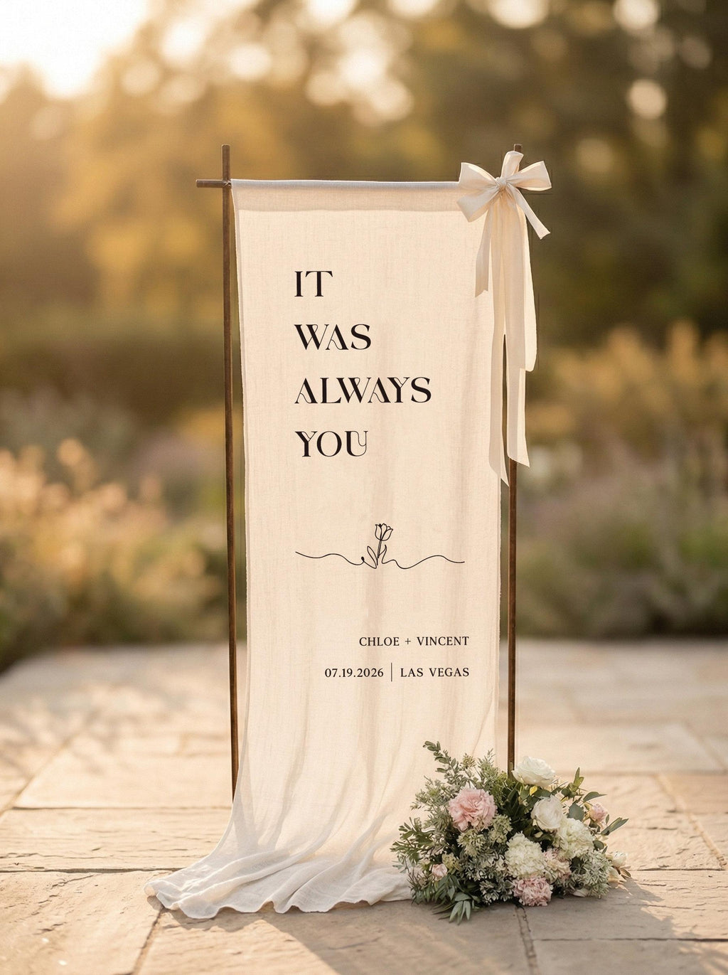 Wedding Welcome Sign, Fabric Linen Sign, Personalized Name Wedding Sign, Custom Wedding Ceremony Boho Modern Wedding Welcome Decor