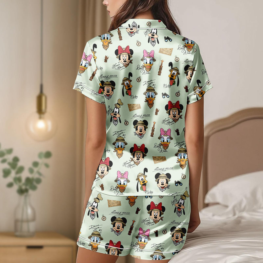 Disney Mickey And Friends Animal Kingdom Safari Mode Satin Pajamas Set, Walt Disney World Trip Shirt, Let's Get Wild, Disneyland Shirt