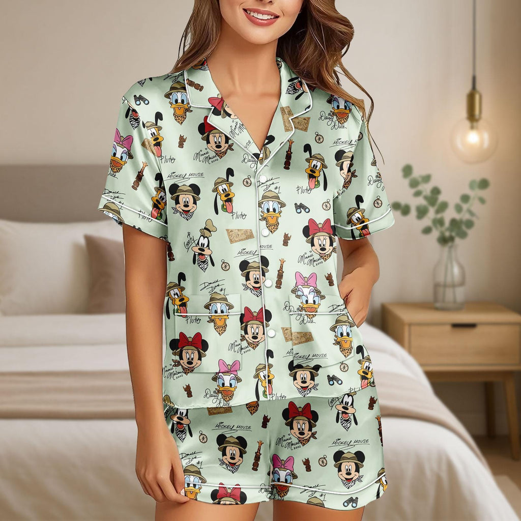 Disney Mickey And Friends Animal Kingdom Safari Mode Satin Pajamas Set, Walt Disney World Trip Shirt, Let's Get Wild, Disneyland Shirt