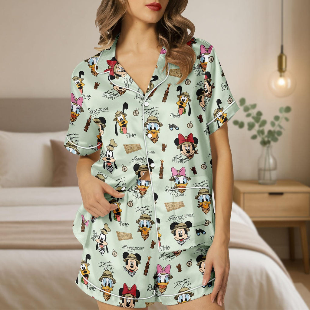 Disney Mickey And Friends Animal Kingdom Safari Mode Satin Pajamas Set, Walt Disney World Trip Shirt, Let's Get Wild, Disneyland Shirt