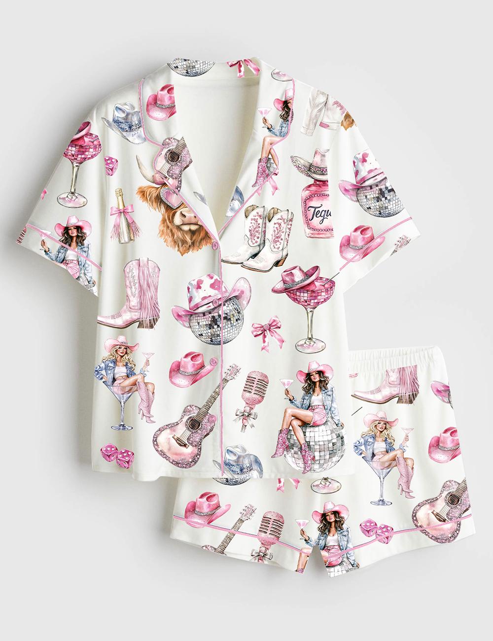 Cowgirl Pajama Set for Women, Western Satin Sleepwear, Bachelorette Party PJs Gift