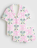 Tennis Pajama Set for Women, Satin Sleepwear, Preppy Bow Tennis PJs Gift