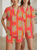 Tiger Print Pajama Set for Women, Satin Sleepwear Lounge Outfit
