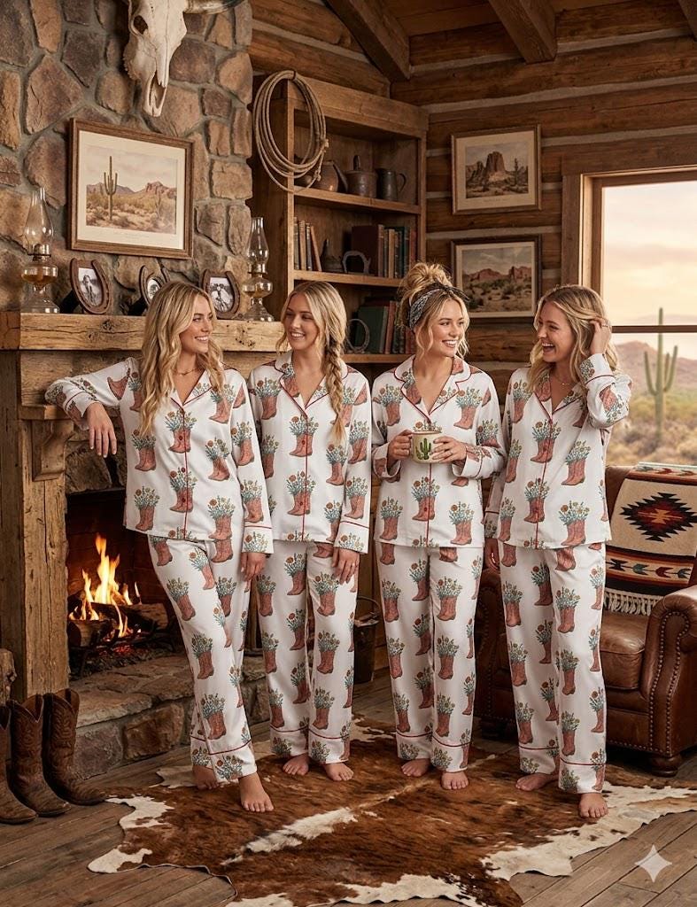 Cowboy Boot Pajamas – Western Floral Sleepwear Set – Bachelorette Party & Country Bridal Gift