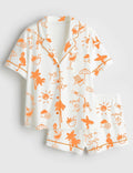 Aperol Spritz Pajama Set for Women, Summer Cocktail Satin Sleepwear Vacation Lounge Outfit