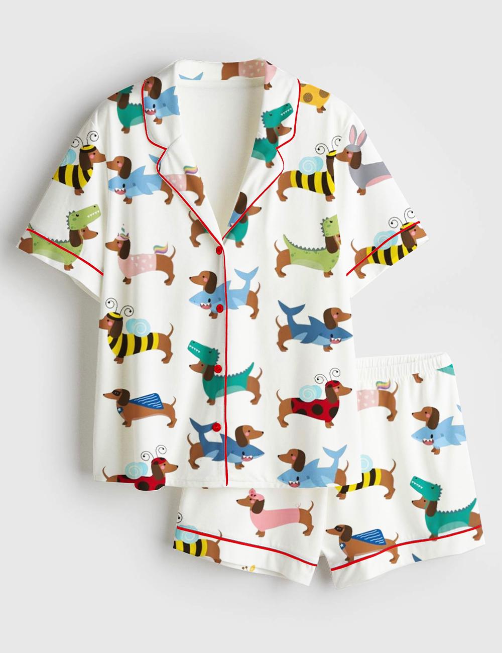 Dachshund Costume Pajamas, Funny Animal Sleepwear, Sausage Dog Lover Gift, Printed Lounge Outfit