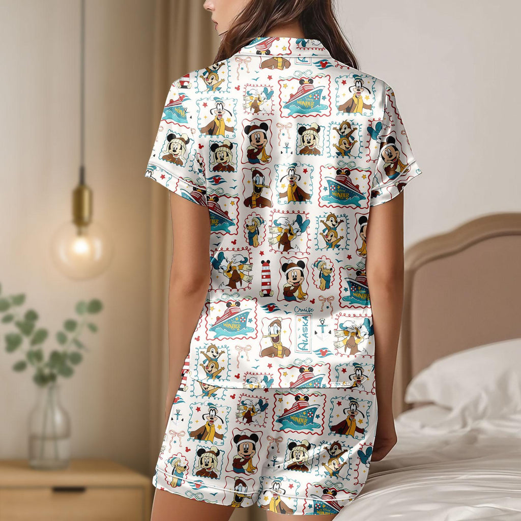 Disney Alaska Cruise Satin Pajamas, Mickey And Friends Pajama Set, Women Short Satin Sleepwear, Disney Wonder Pajamas, Cute Pajama Set