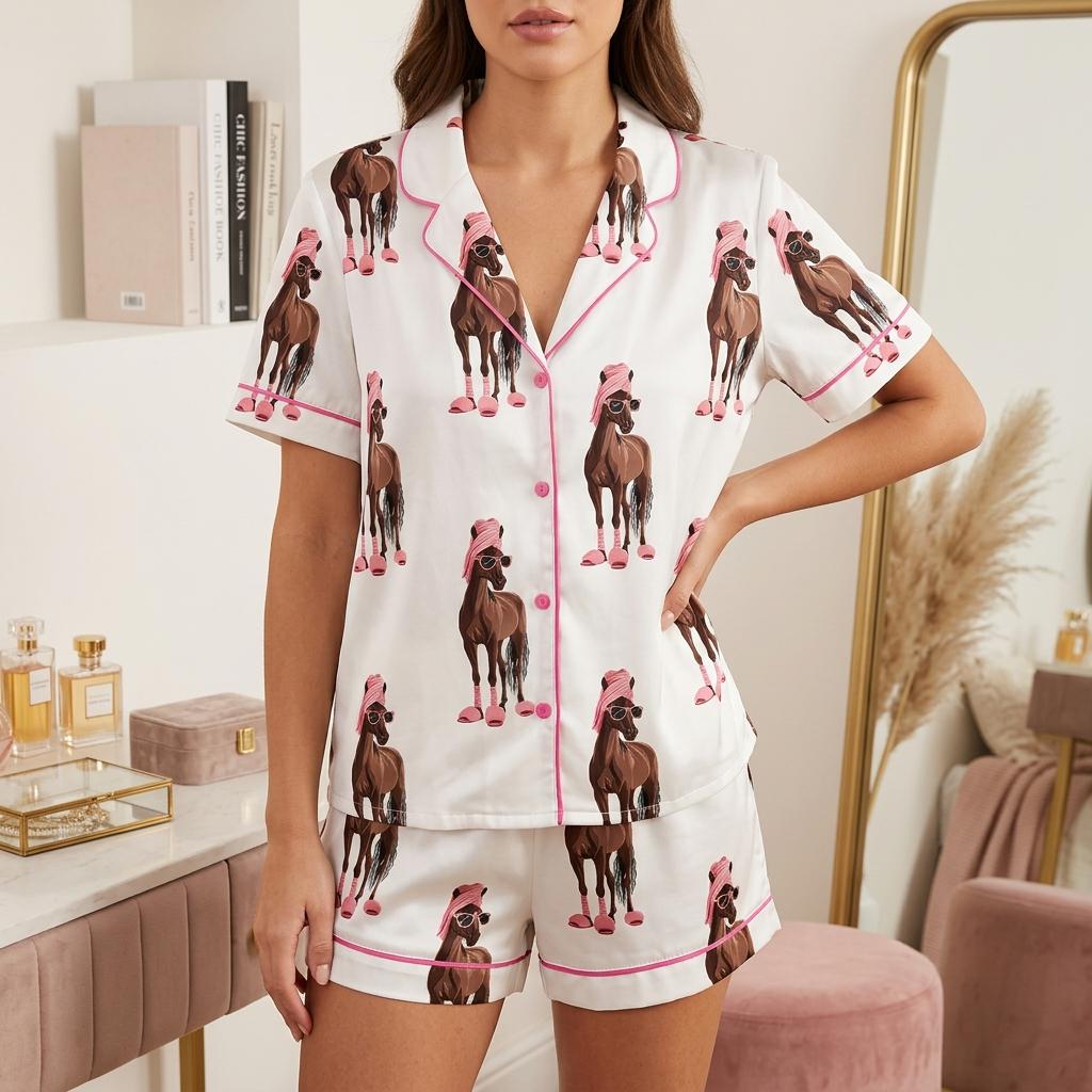Horse Pajama Set Women Pink Horse Pajamas Equestrian Lover Gift