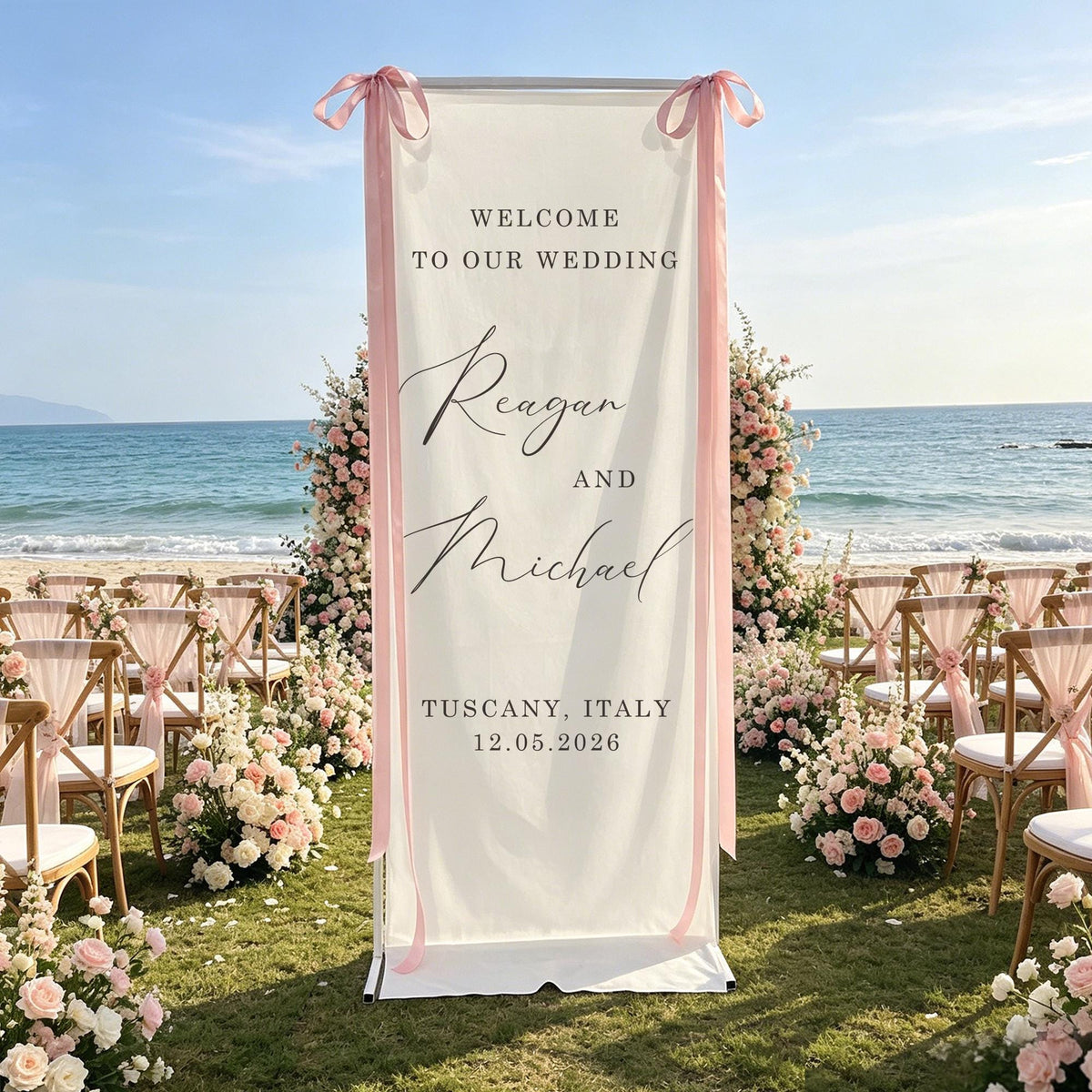 Personalized Fabric Wedding Welcome Sign, Happily Ever After Party Welcome Sign,Welcome to Our Reception Sign, Custom Linen Wedding Signage