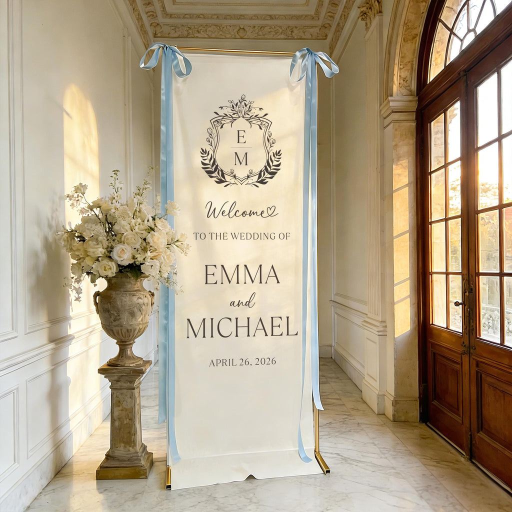 Personalized Fabric Wedding Welcome Sign, Happily Ever After Party Welcome Sign,Welcome to Our Reception Sign, Custom Linen Wedding Signage