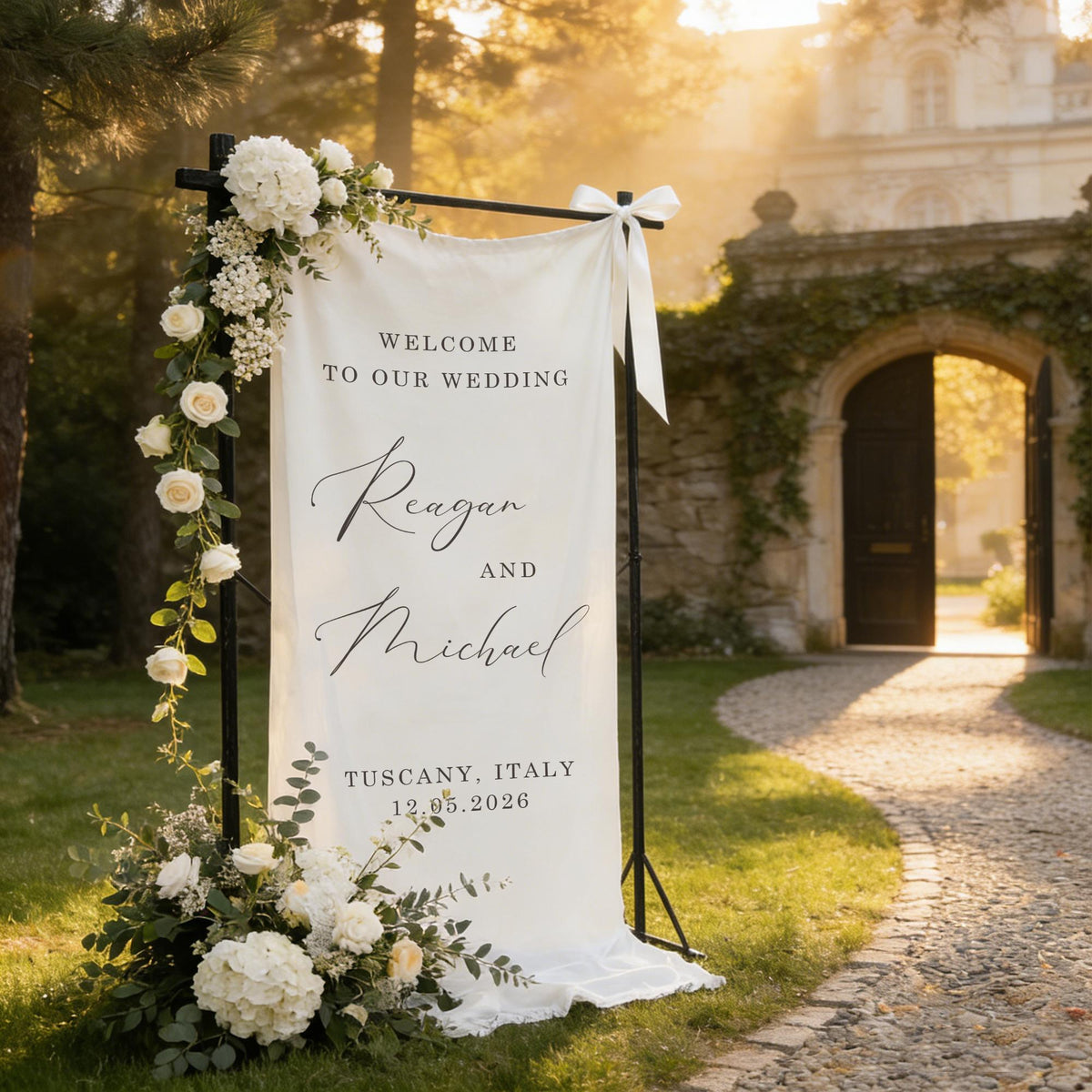Personalized Fabric Wedding Welcome Sign, Happily Ever After Party Welcome Sign,Welcome to Our Reception Sign, Custom Linen Wedding Signage