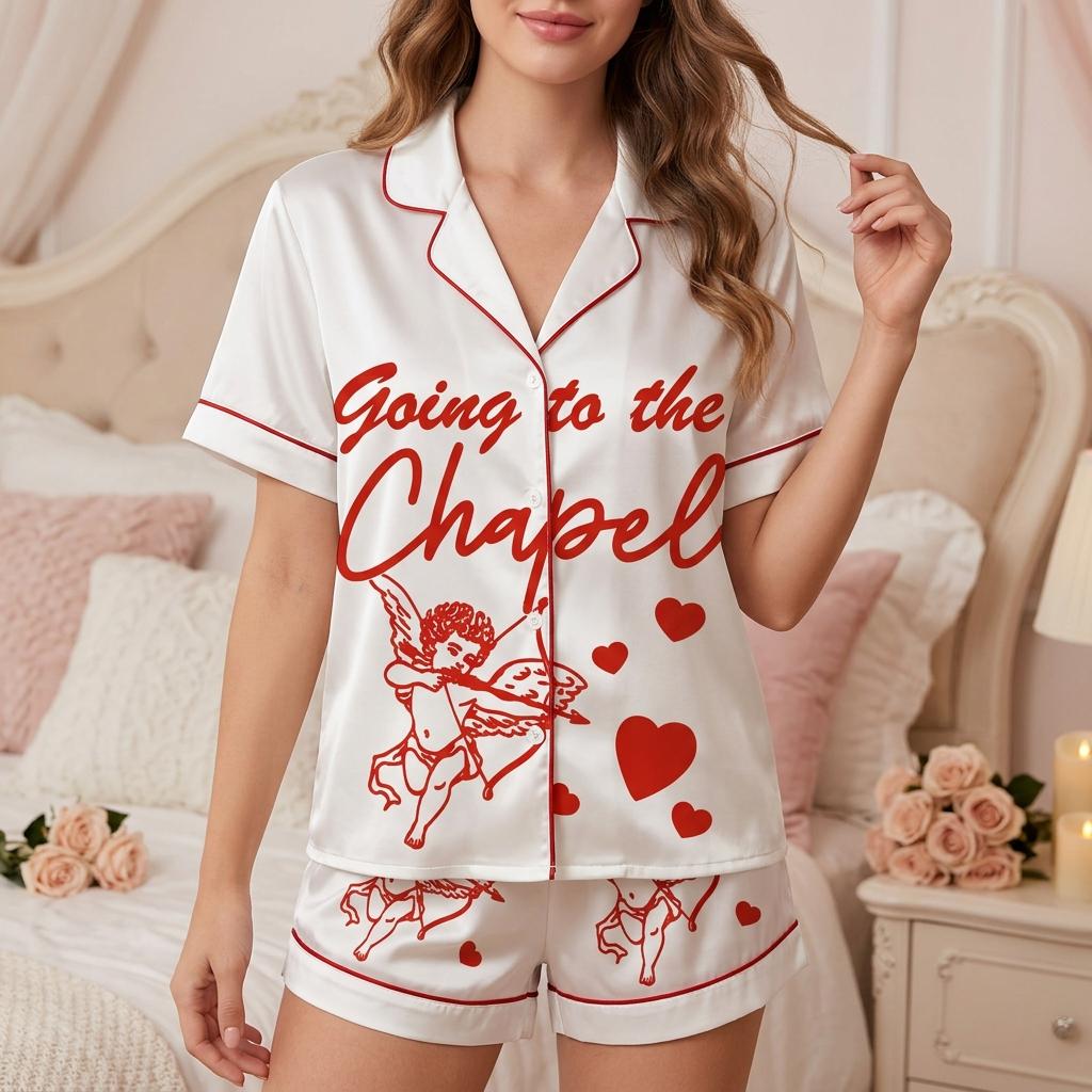 Cupid Heart Pajama Set Women Valentines Day Romantic Gift Outfit