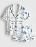 Lake House Pajama Set Women Camping Sleepwear Vacation Lounge Outfit Summer Pjs Gift