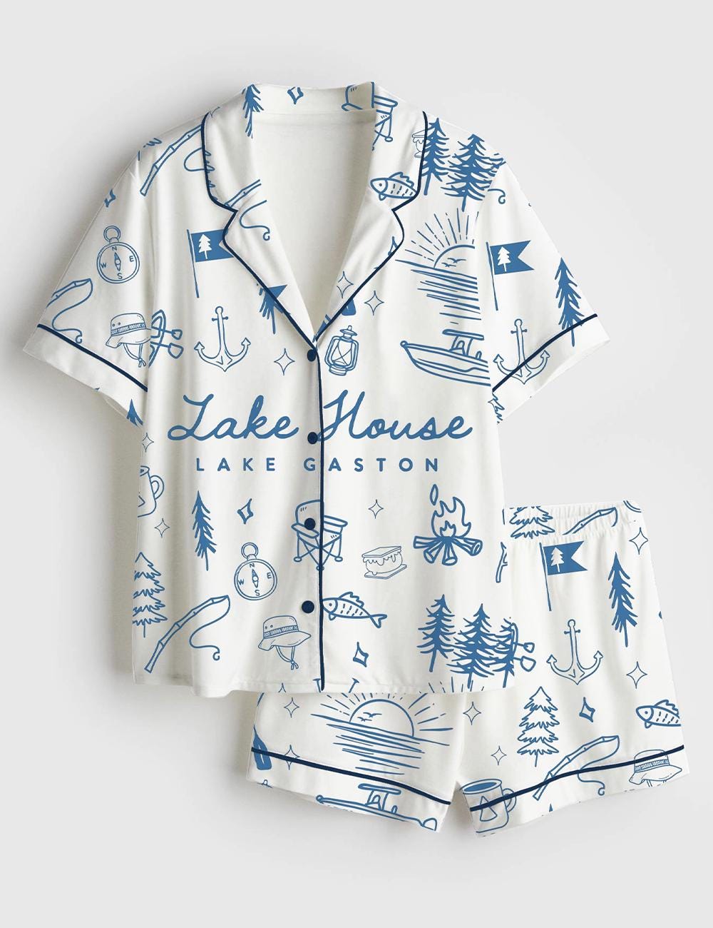 Lake House Pajama Set Women Camping Sleepwear Vacation Lounge Outfit Summer Pjs Gift