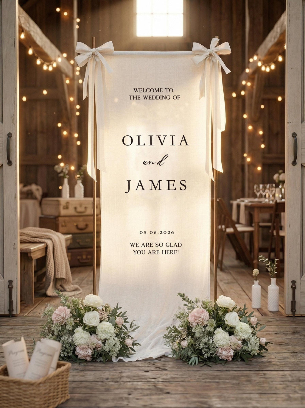 Wedding Welcome Sign, Fabric Linen Sign, Personalized Name Wedding Sign, Custom Wedding Ceremony Boho Modern Wedding Welcome Decor