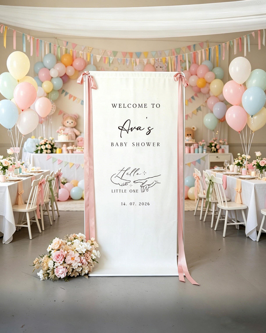 Custom Fabric Baby Shower Welcome Sign, Baby in Bloom Banner, Floral Baby Shower Decorations, Personalized Baby Shower Gift, Party Decor