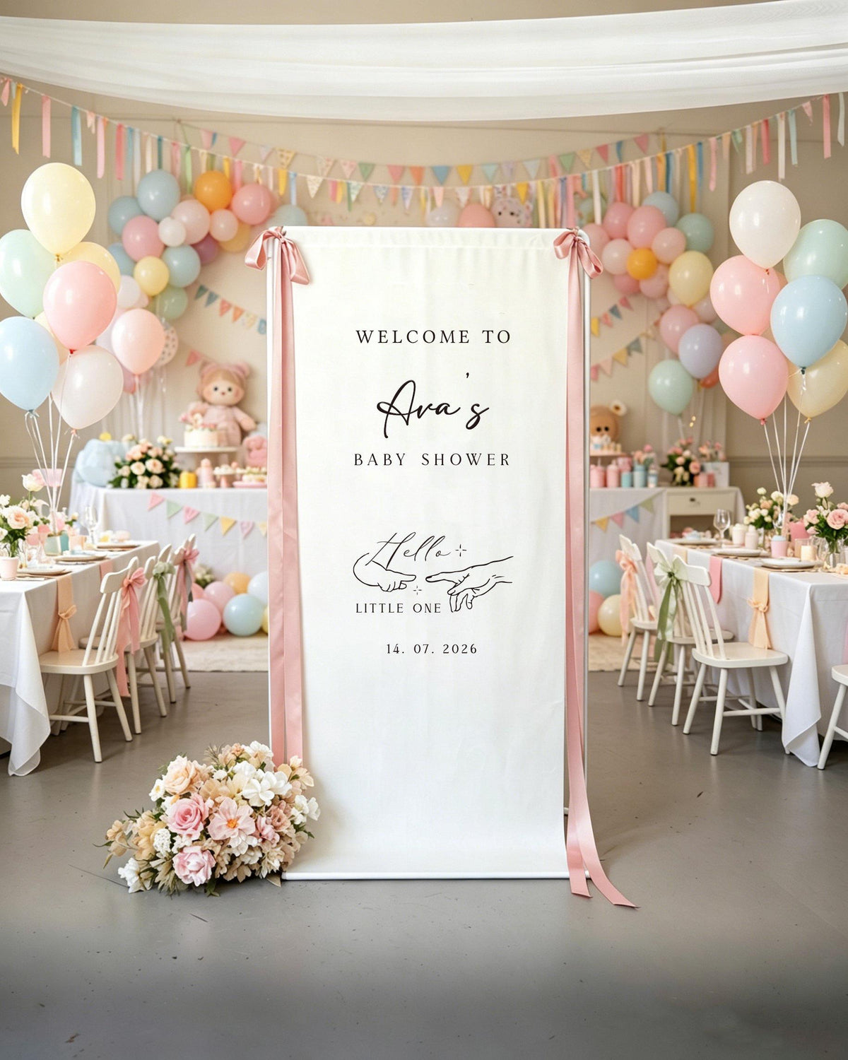 Custom Fabric Baby Shower Welcome Sign, Baby in Bloom Banner, Floral Baby Shower Decorations, Personalized Baby Shower Gift, Party Decor
