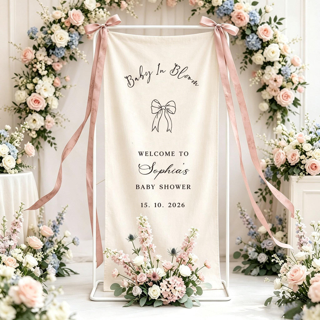 Custom Fabric Baby Shower Welcome Sign, Baby in Bloom Banner, Floral Baby Shower Decorations, Personalized Baby Shower Gift, Party Decor