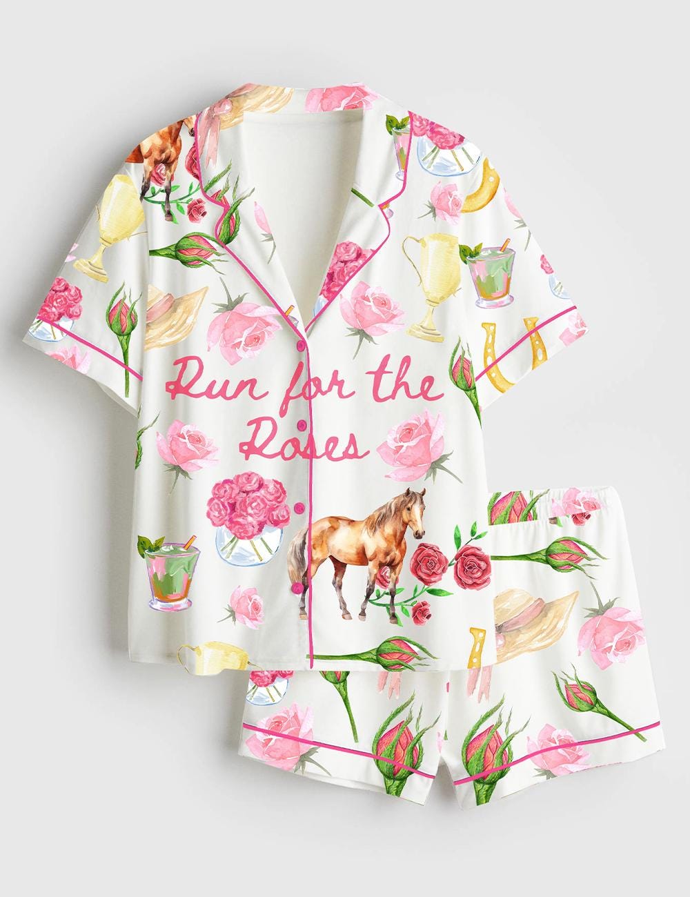 Horse Racing Pajama Set Women Run for the Roses Derby Party Outfit Gift