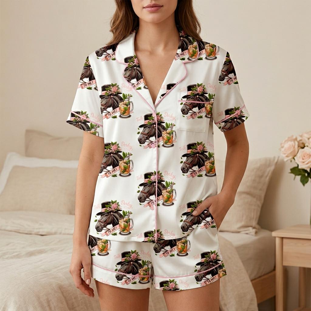 Horse Racing Pajama Set Women Derby Party Outfit Mint Julep Gift