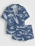Ocean Sea Life Pajama Set Women Summer Beach Loungewear Sleepwear Gift