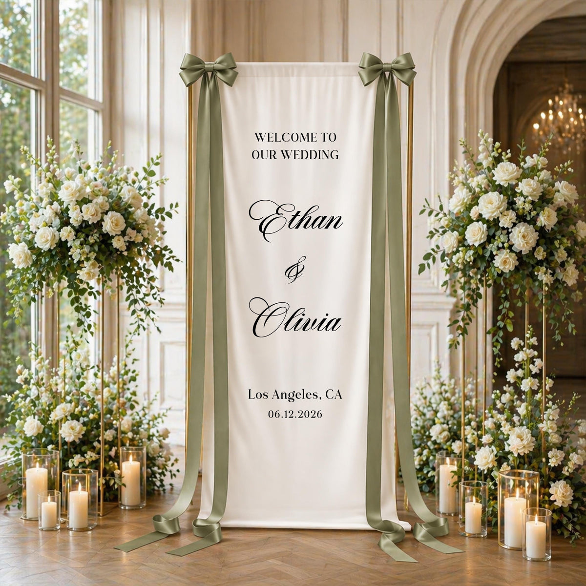 Personalized Wedding Welcome Banner, Elegant Ceremony Backdrop Banner, Reception Entrance Decor