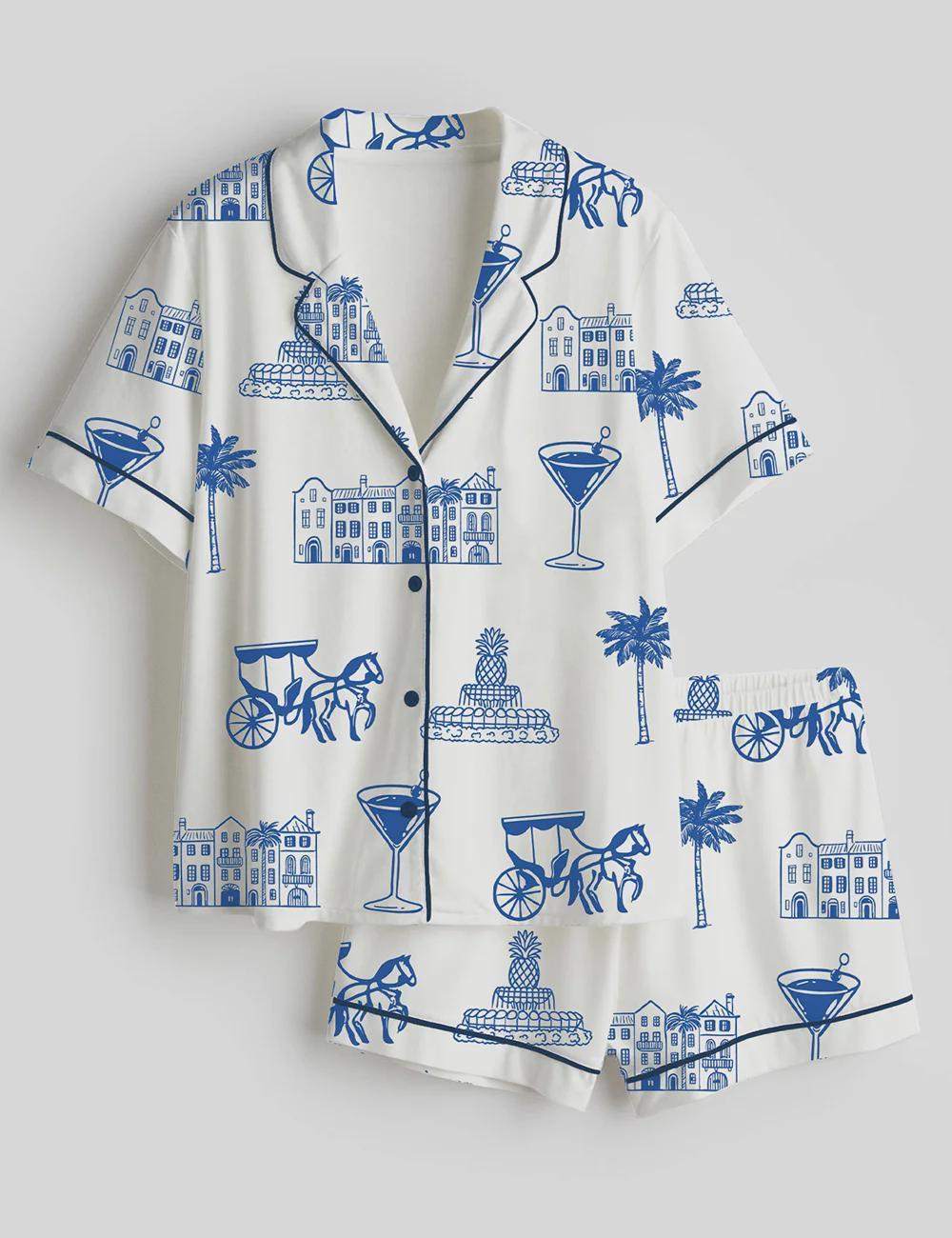 Charleston Toile Pajama Set – Coastal Chic Sleepwear – Bachelorette Party & Bridal Getting Ready Outfit