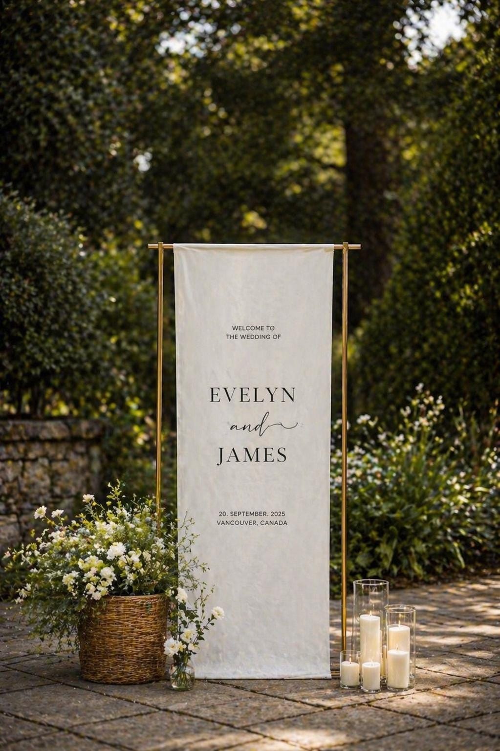 Custom Wedding Fabric Sign, Personalized Linen Welcome Sign, Wedding Welcome Banner, Modern Outdoor Wedding Decor, Engagement Party Sign