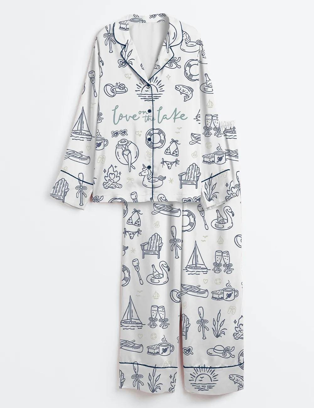 Lake Bachelorette Pajamas, Love on the Lake PJs, Silky Satin Short Sleeve Sleepwear, Bridal Party Lounge, Lake House Trip Gift for Her