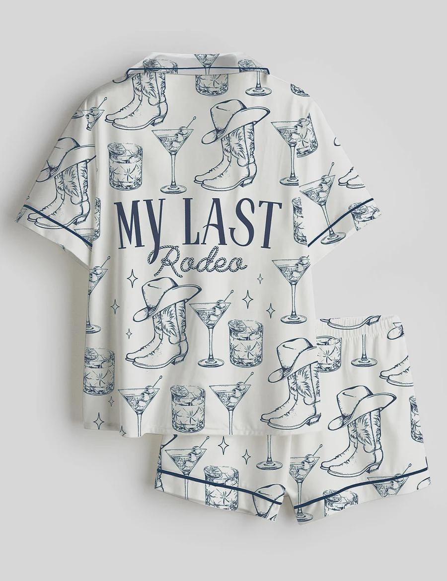 Last Rodeo Pajama Set Women Cowgirl Bachelorette Party Western Sleepwear Bride Squad Lounge Shorts