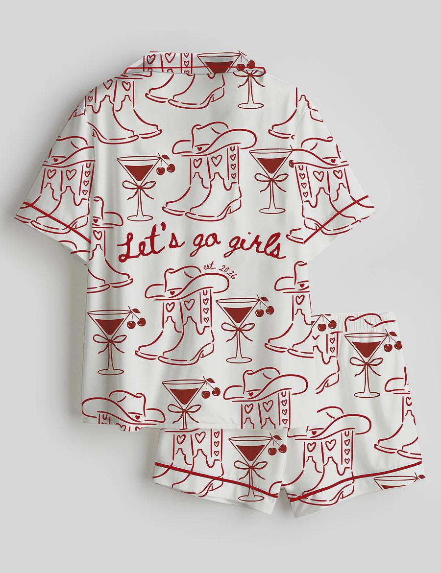 Lets Go Girls Pajama Set Women Cowgirl Bachelorette Party Western Sleepwear Bride Squad Shorts