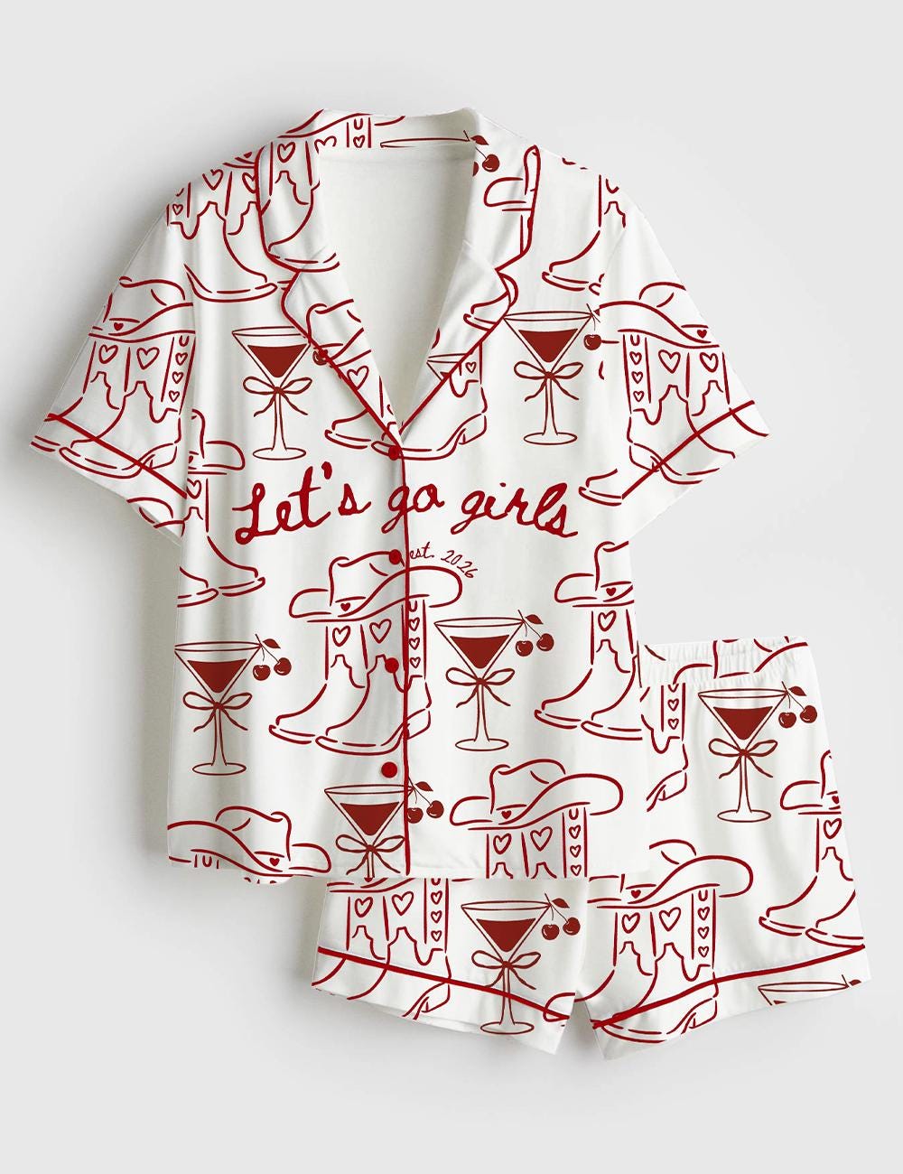 Lets Go Girls Pajama Set Women Cowgirl Bachelorette Party Western Sleepwear Bride Squad Shorts
