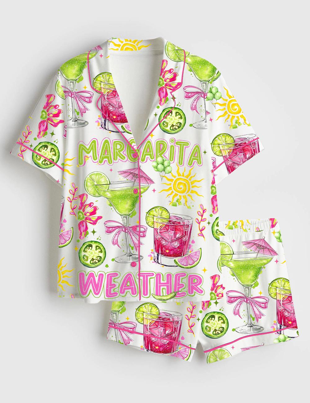 Margarita Weather Pajama Set Summer Vacation Outfit Women Cocktail Party Sleepwear Shorts