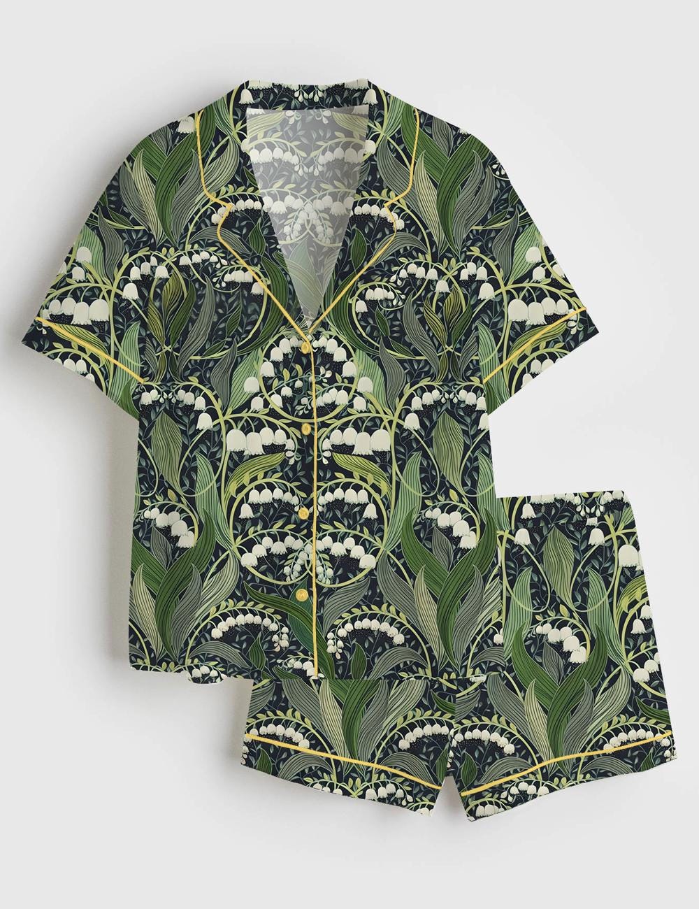 Lily of the Valley Pajama Set Women Botanical Floral Vintage Lounge Sleepwear Garden Outfit