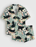 Black Cat Pajamas Women Cat Lover Botanical Floral Lounge Sleepwear Matching PJs