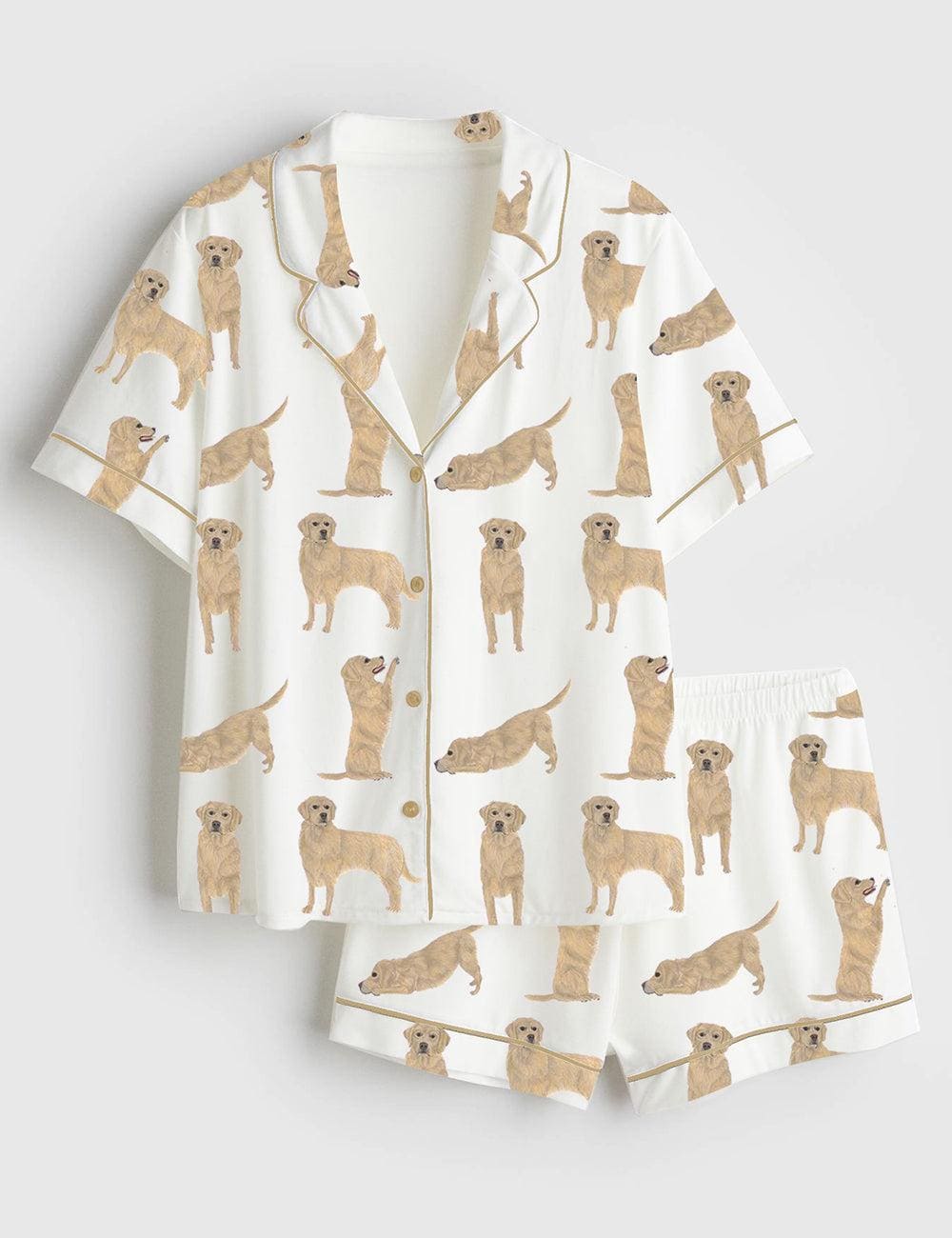 Golden Retriever Pajamas Women Dog Print Satin Lounge Sleepwear Outfit