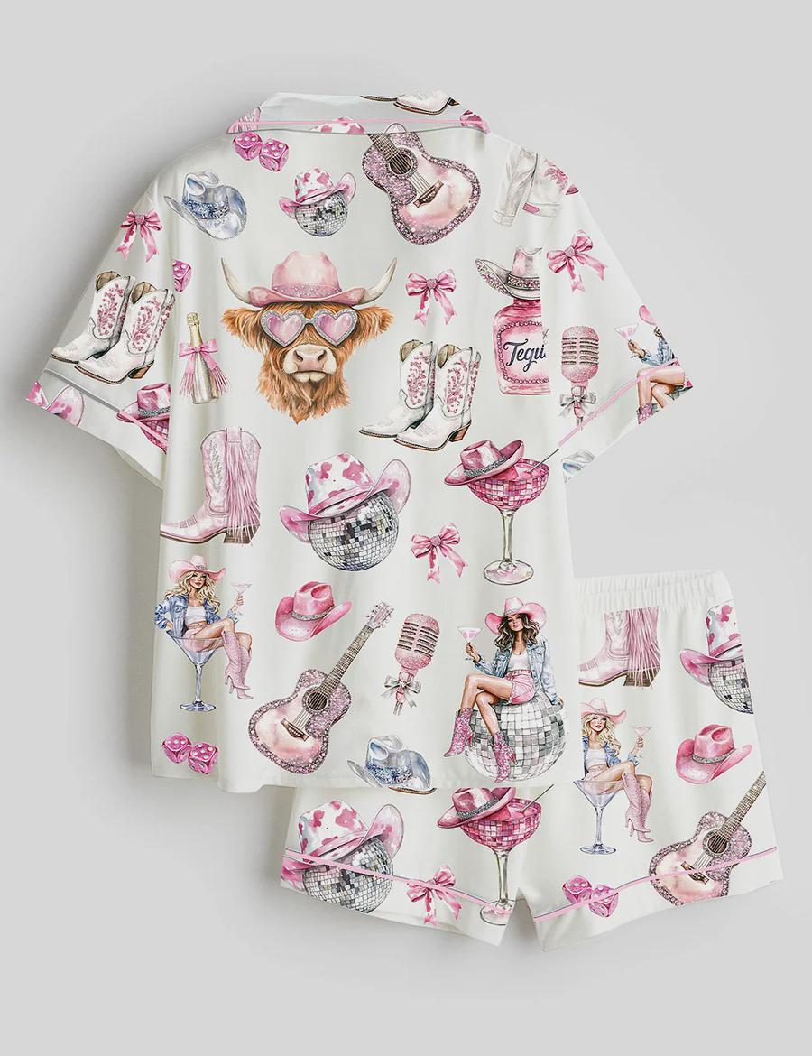 Cowgirl Pajama Set for Women, Western Satin Sleepwear, Bachelorette Party PJs Gift