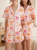 Bow Pajama Set for Women, Satin Sleepwear, Coquette Ribbon PJs Gift