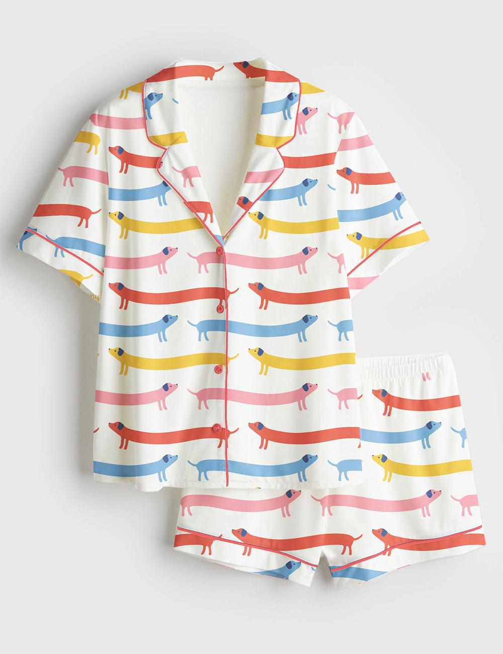 Dachshund Pajama Set for Women, Dog Satin Sleepwear Dog Lover Gift Lounge Outfit