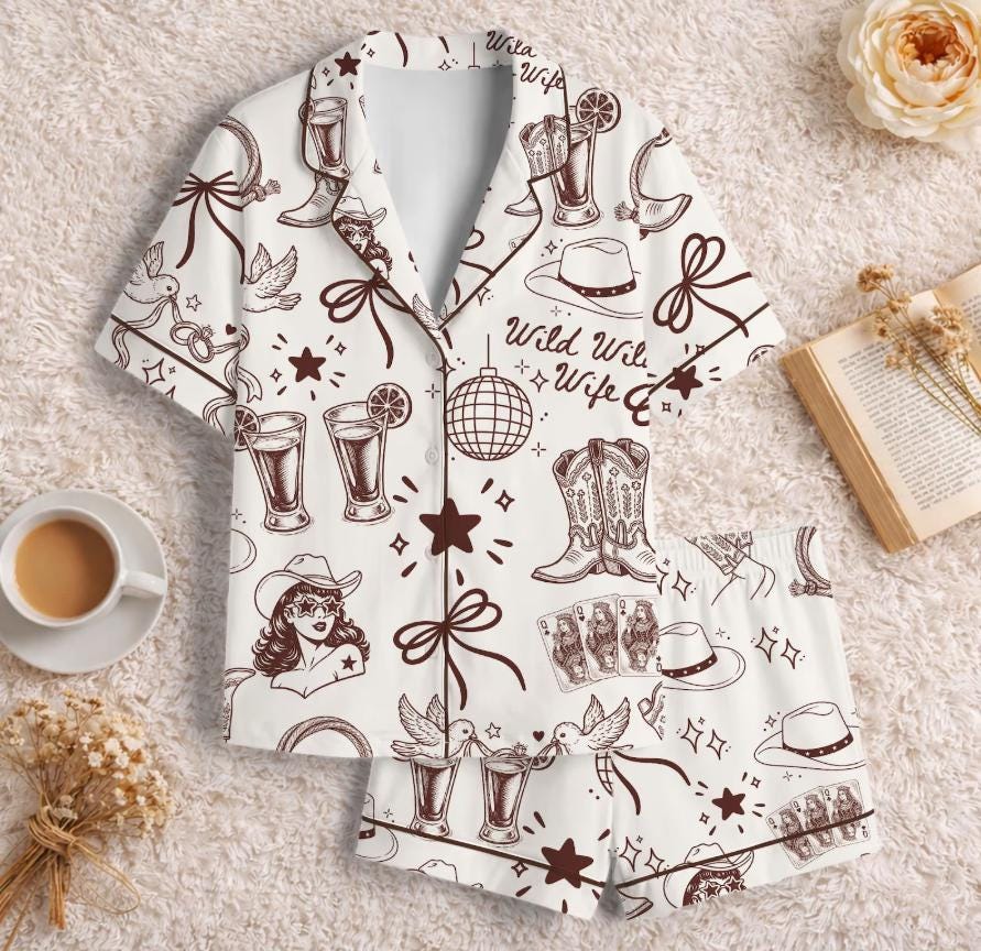 Cowgirl Pajamas – Wild Wife Western Sleepwear – Nashville Bachelorette Party Gift