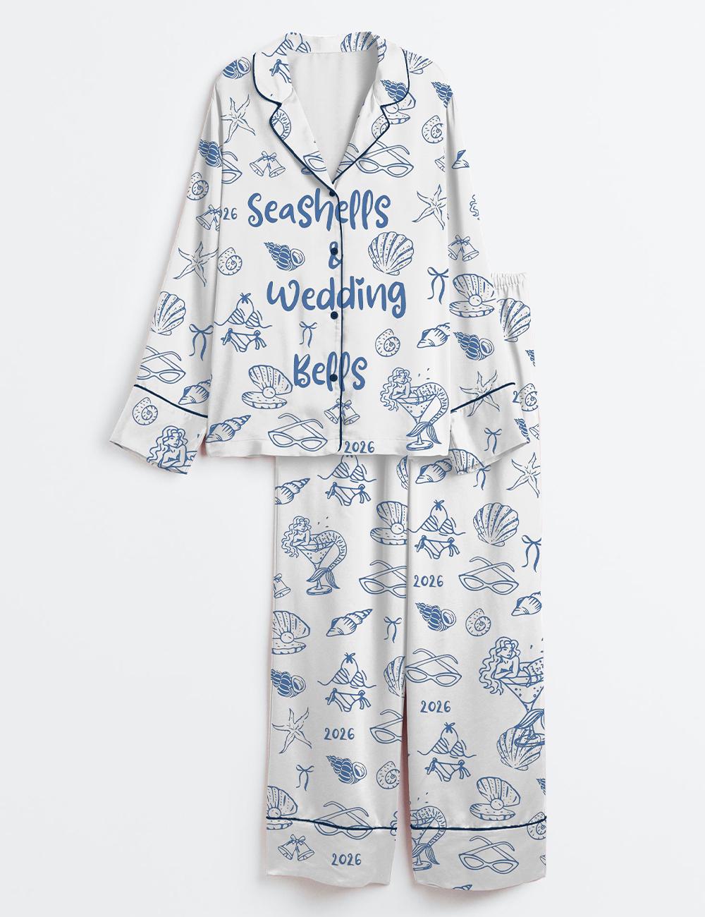 Coastal Bachelorette Pajama Set, Seashell Bridal Sleepwear, Beach Wedding Loungewear, Bridesmaid Pajama Gift