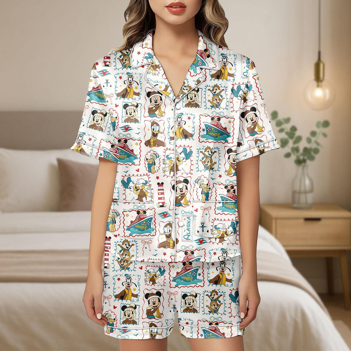 Disney Alaska Cruise Satin Pajamas, Mickey And Friends Pajama Set, Women Short Satin Sleepwear, Disney Wonder Pajamas, Cute Pajama Set