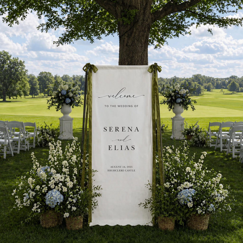 Custom Fabric Welcome Banner, Personalized Cotton Linen Wedding Sign, Printed Event Backdrop, Bridal Shower Party Decor