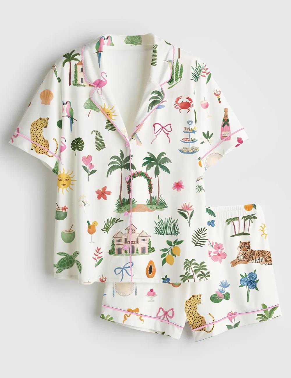 Whimsical Coastal Watercolor Satin Pajamas, Palm Tree Beach Bride Pjs, Summer Wedding Party Sleepwear, Tropical Nautical Bridal Shower Gift