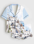 Santorini Pajama Set Women Greece Sleepwear Coastal Vacation Lounge Outfit Gift