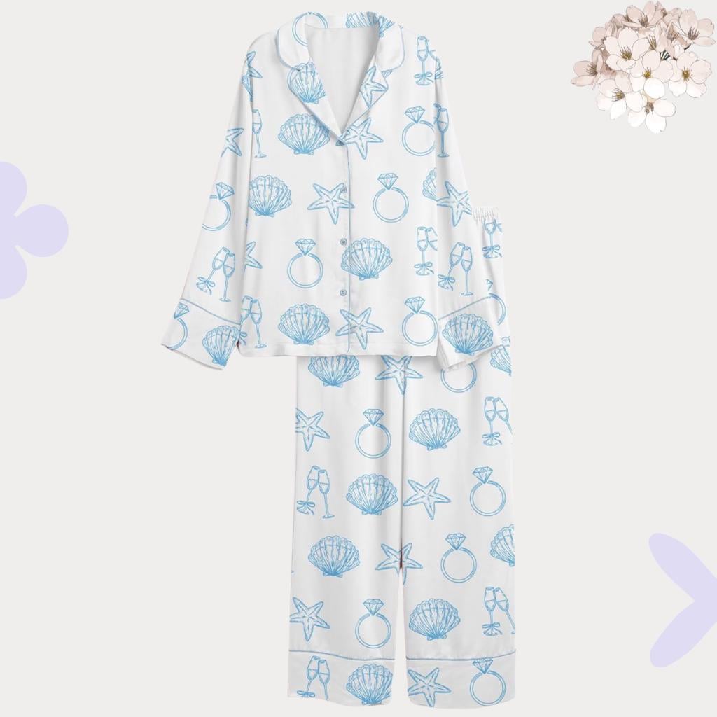 Coastal Bridal Pajamas – Nautical Bridesmaid Pjs Set – Beach Bachelorette Party Gift