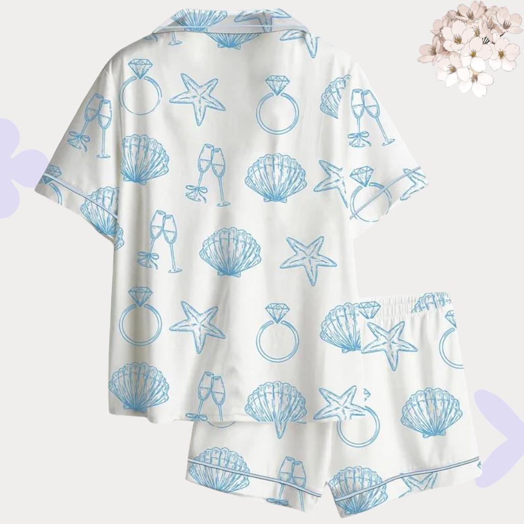 Coastal Bridal Pajamas – Nautical Bridesmaid Pjs Set – Beach Bachelorette Party Gift